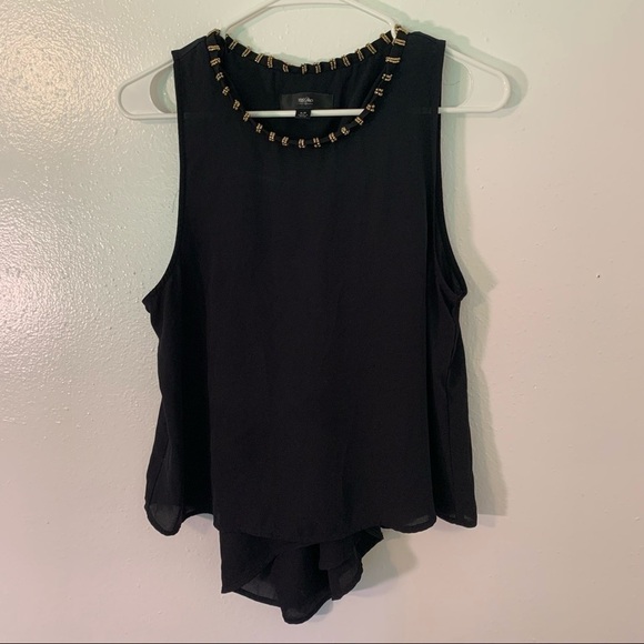 Mossimo Sleeveless Tiered Blouse Black Gold Beaded - Picture 2 of 9